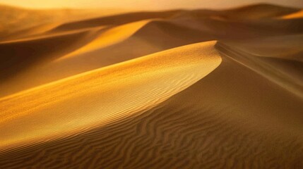 Closeup of sand dunes at golden hour, with warm tones and intricate textures creating a mesmerizing, natural pattern.