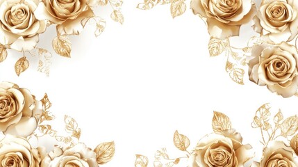 A white background with a border of gold roses and leaves.
