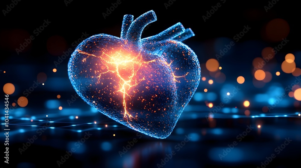 Poster vibrant and electrifying glowing heart shape bursting with powerful energy in a cosmic,galaxy-like s