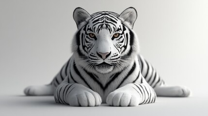 Fototapeta premium A white tiger is laying down on a white background