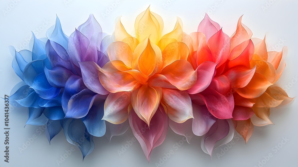Poster Vibrant Floral Dreamscape:Ethereal Gradient Petals Converge in Mesmerizing Harmony,Creating a Captivating Abstract Composition that Evokes a Sense of Imagination and Tranquility.