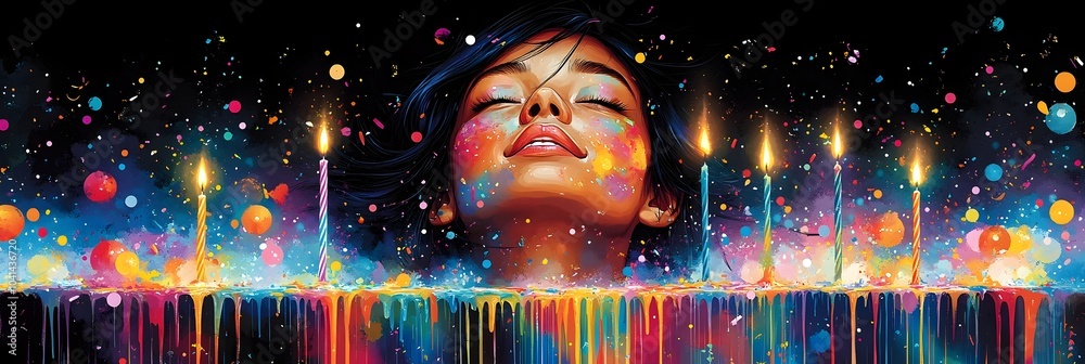 Poster Vibrant of Cosmic Ecstasy in a Dazzling Explosion of Light and Color - A visually captivating digital artwork that depicts a transcendent,psychedelic display of fireworks.