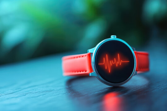 modern wearable medical device displaying heart rate monitoring on sleek screen, showcasing health technology in vibrant setting