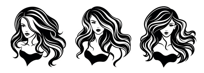 Fototapeta premium three beautiful women with long flowing hair, portrait front view head