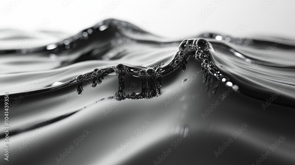 Poster a black and white image of a wave with oil on top of it