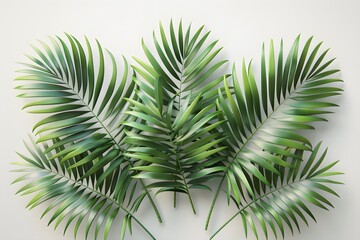 A bunch of green palm leaves on a white wall