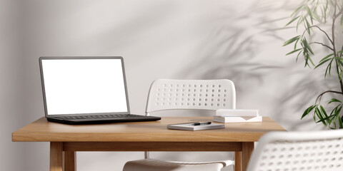 Minimalist Laptop Workspace with Natural Elements 3D Render