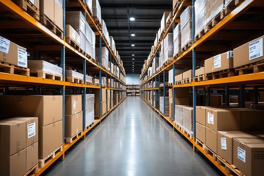 A wellorganized warehouse using modular shelving units for optimized space management, warehouse storage solutions, space optimization in logistics