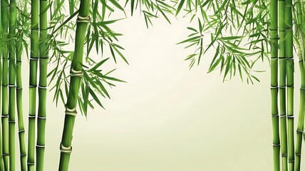 Naklejka premium Bamboo frame with blank space - green bamboo stems with leaves, background. Background template with green bamboo illustration. 