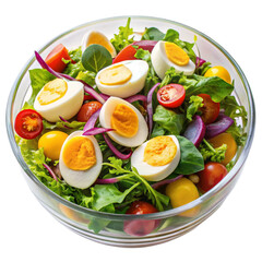 Rich plates of salad from green leaves mix and veg transparent background
