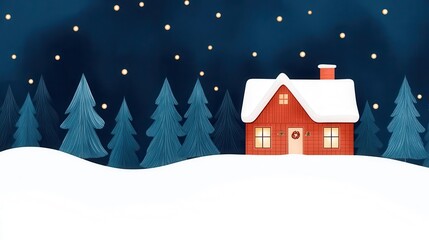 Naklejka premium Cozy Christmas cabin in a snowy forest, glowing lights and festive decorations, watercolor style, Christmas Cabin, Holiday Serenity