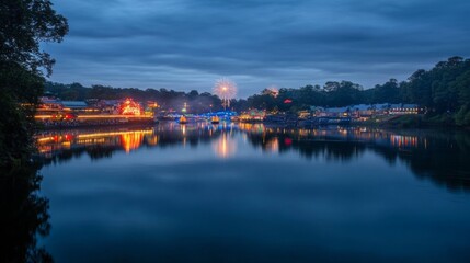 Naklejka premium Serene River Reflections Under Midnight Sky