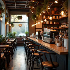 interior of a restaurant in the morning