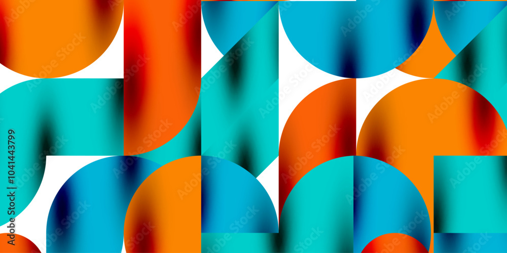 Poster Tech minimal circular shapes geometric art. Vector modern circles