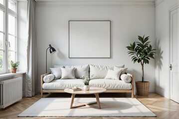 A Stylish and Modern Living Room with a Plush Sofa and Beautiful Natural Elements in it