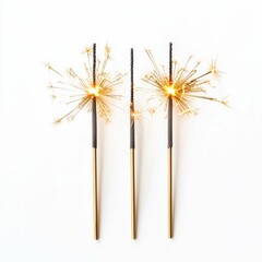 Three sparklers with bright golden sparks, radiating a festive and celebratory vibe against a minimalistic background.