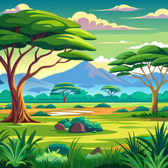 Obraz premium Illustration of Nature Landscape with Vector Illustration