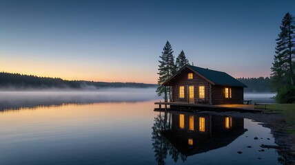 Fototapeta premium a cabin in the river ai gen