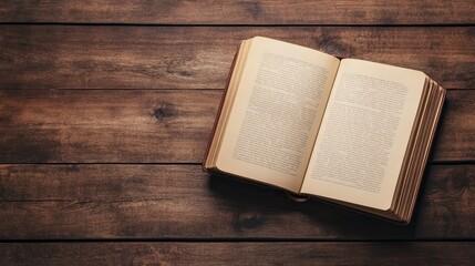 Obraz premium Classic leather-bound journal open on a wooden desk, no people, with space for copy text