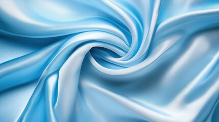 Elegant light blue satin fabric with smooth swirls and folds for luxury and softness