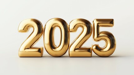 3D digital illustration of the numbers "2025", gold color, white background