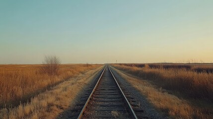 Obraz premium Classic train tracks stretching into the horizon, no people, copy space for text available