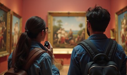 Tourists listening to audio guide