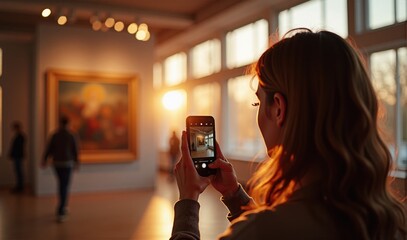 Woman taking photo of painting