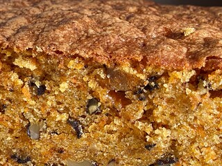 Carrot cake sponge biscuit cut as a background texture.