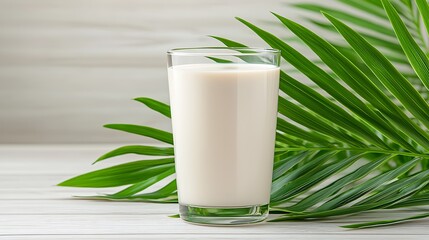 Refreshing glass of milk surrounded by lush greenery a perfect drink for hydration and health