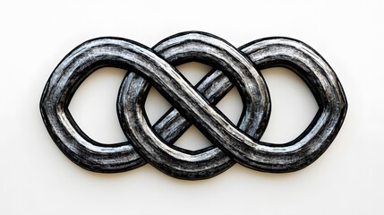 Intricate metallic infinity knot on light background: symbol of unity and strength