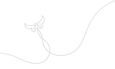 Kazakh ornament single line drawing, Kus kanat (bird's wings) Representing freedom and happiness, Bird flying free over Central Asia steppe, Vector illustration nomad traditional modern design element