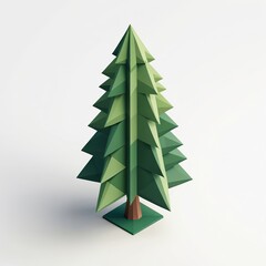Obraz premium A low-poly pine tree stands tall against a white background.