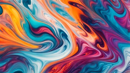 Fototapeta premium Immersive Abstract Fluid Art Featuring a Beautifully Chaotic Mix of Swirling Colors, Blending Fiery Reds, Cool Blues, and Bright Oranges into a Stunn (4)