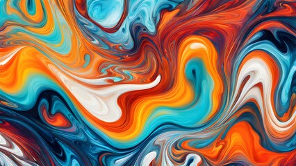 Obraz premium Immersive Abstract Fluid Art Featuring a Beautifully Chaotic Mix of Swirling Colors, Blending Fiery Reds, Cool Blues, and Bright Oranges into a Stunn (6)