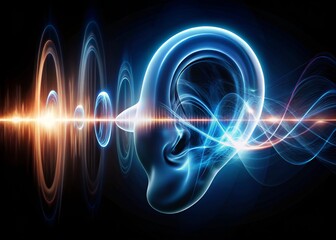 Naklejka premium Sound Hearing Ear Symbol with Long Exposure Effect for Creative Visuals, Capturing the Essence of Sound and Hearing in Modern Art and Design Contexts