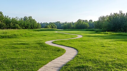 Discover the serenity of nature a meandering path through lush green fields and tranquil landscapes