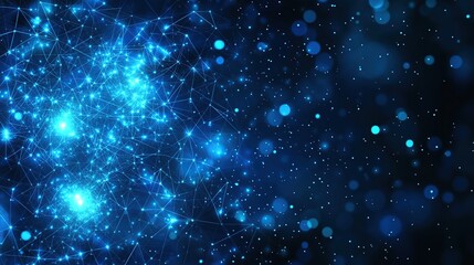 Fototapeta premium Abstract blue background with glowing lines and dots.