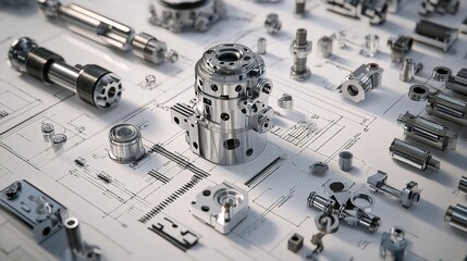 Fototapeta premium Array of Mechanical Parts and Components Precisely Arranged for Industrial Design