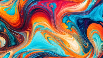 Obraz premium Immersive Abstract Fluid Art Featuring a Beautifully Chaotic Mix of Swirling Colors, Blending Fiery Reds, Cool Blues, and Bright Oranges into a Stunn (22)