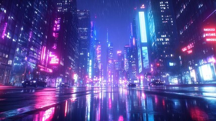 Obraz premium Artistic Representation of a Vibrant Cityscape with Dynamic Colors and Modern Architecture