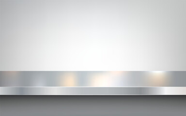 Metallic steel table top or countertop surface texture realistic with reflection abstract background. Brushed texture, chrome, steel, aluminum for design concepts, prints, posters, wallpapers. Vector
