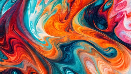 Fototapeta premium Immersive Abstract Fluid Art Featuring a Beautifully Chaotic Mix of Swirling Colors, Blending Fiery Reds, Cool Blues, and Bright Oranges into a Stunn (28)