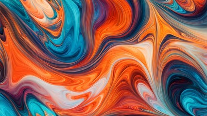 Fototapeta premium Immersive Abstract Fluid Art Featuring a Beautifully Chaotic Mix of Swirling Colors, Blending Fiery Reds, Cool Blues, and Bright Oranges into a Stunn (33)