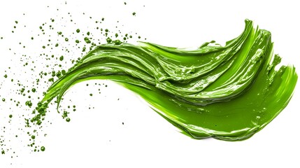 Dynamic splash of green paint creating artistic swirl on white background