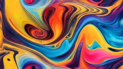 Obraz premium Immersive Abstract Fluid Art Featuring a Beautifully Chaotic Mix of Swirling Colors, Blending Fiery Reds, Cool Blues, and Bright Oranges into a Stunn (55)