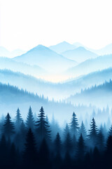 Obraz premium misty forest landscape with mountains