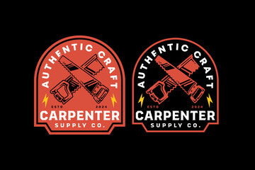 handsaw and backsaw crossed retro badge logo design for woodwork, craftsman, handyman. vintage handsaw, backsaw cutting tool emblem logo collection for carpenter, workshop, construction
