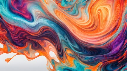 Obraz premium Immersive Abstract Fluid Art Featuring a Beautifully Chaotic Mix of Swirling Colors, Blending Fiery Reds, Cool Blues, and Bright Oranges into a Stunn (64)