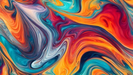 Obraz premium Immersive Abstract Fluid Art Featuring a Beautifully Chaotic Mix of Swirling Colors, Blending Fiery Reds, Cool Blues, and Bright Oranges into a Stunn (68)